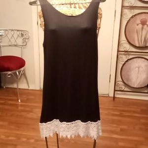 ADARA Black Tank Dress with Crochet Hem